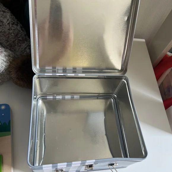 Thom Browne Collector Gray and White Striped Metal Lunchbox
